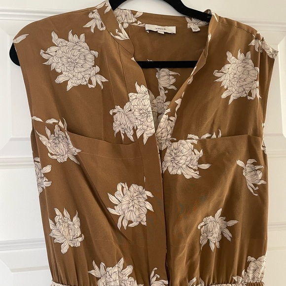 Vince Silk Chrysanthemum Romper/Jumpsuit, Brown/White, Size Small - Picture 6 of 11
